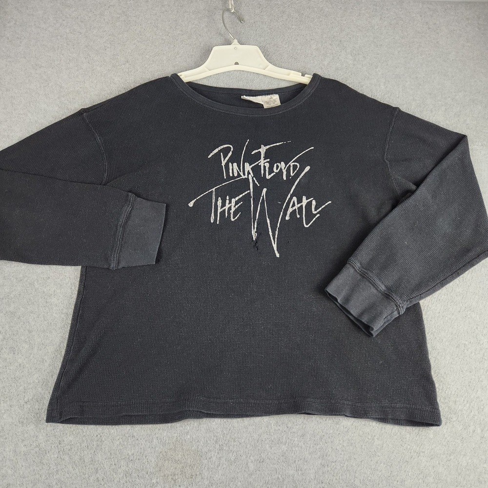 Vintage Vinyl Thermal Shirt Mens XL Black Pink Floyd The Wall Waffle Knit Rock